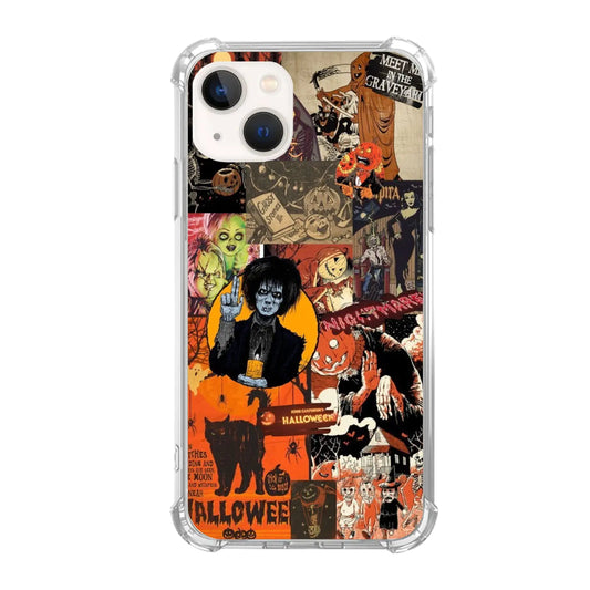 Mystical Halloween Collage iPhone 14 Plus Case – Retro Aesthetic Pumpkin Design, TPU Bumper Cover