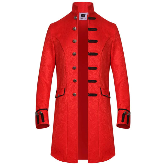 H&ZY Men Steampunk Vintage Jacket Halloween Costume Retro Gothic Victorian Frock Coat Uniform Red