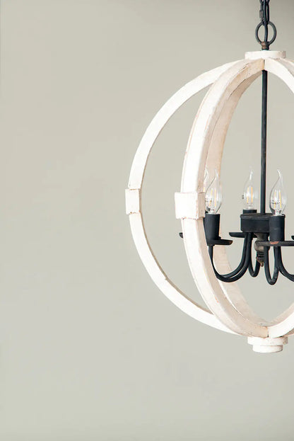 6 - Light Wood Chandelier With Adjustable Chain For Kitchen, Dining Hall Entrance, Bulb Not Included