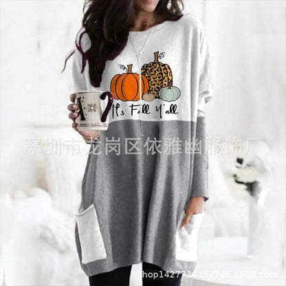 Pumpkin Halloween Long Sleeve Pocket Dress