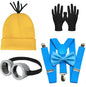 Awyjcas Halloween Costume Accessories Set Glasses/Yellow Beanie/Gloves/suspenders 4 Pieces for Men Women Cosplay Party (Yellow1)