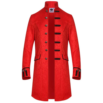 H&ZY Men Steampunk Vintage Jacket Halloween Costume Retro Gothic Victorian Frock Coat Uniform Red
