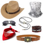 EIELO Cowboy Outfit for Men Western Cowboy Hat Leather Bolo Tie Belt Accessories Set for Halloween Cosplay Party Brown