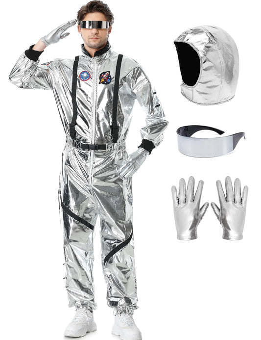 Lydoesy Adult Astronaut Costume Silver Space Suit for Men Women Halloween Pretend Role Play