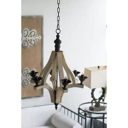 6 - Light Wood Chandelier With Adjustable Chain For Kitchen, Dining Hall Entrance, Bulb Not Included