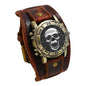 JewelryWe Wide Leather Skull Cuff Watch Vintage Wrist Watch Retro Quartz Wristwatches for Men Women for Halloween