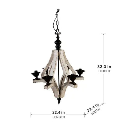 6 - Light Wood Chandelier With Adjustable Chain For Kitchen, Dining Hall Entrance, Bulb Not Included